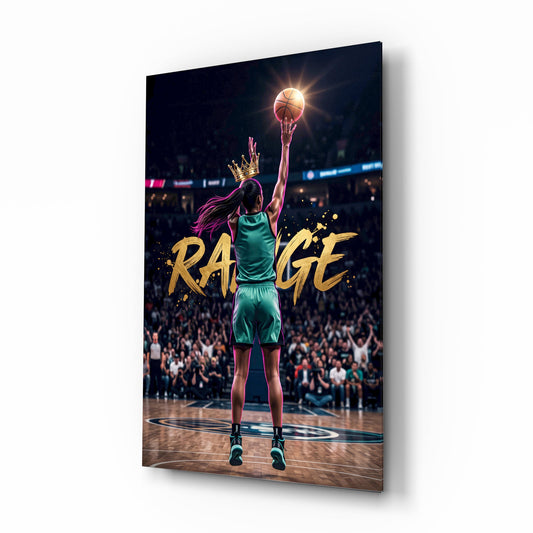 Range Crowned Woman Baller Glass Wall Art - Lifestyle preview in a designer interior