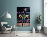 range crowned woman basketball baller glass wall art styled above an armchair in a reading corner