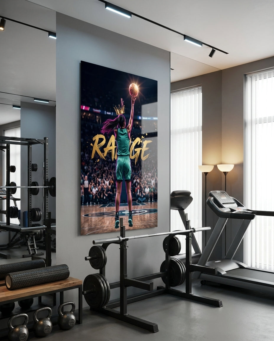 Range Crowned Woman Baller Glass Wall Art