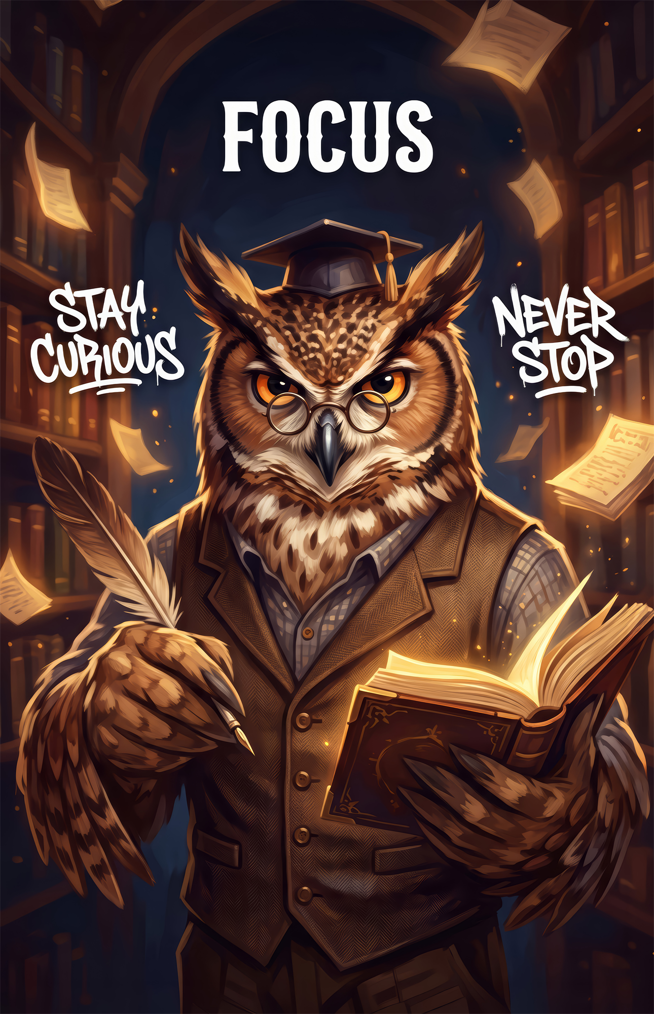 Focus Scholar Owl Professor Glass Wall Art