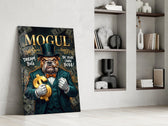 mogul tuxedo bulldog tycoon panel resting in a shelving niche in a modern interior