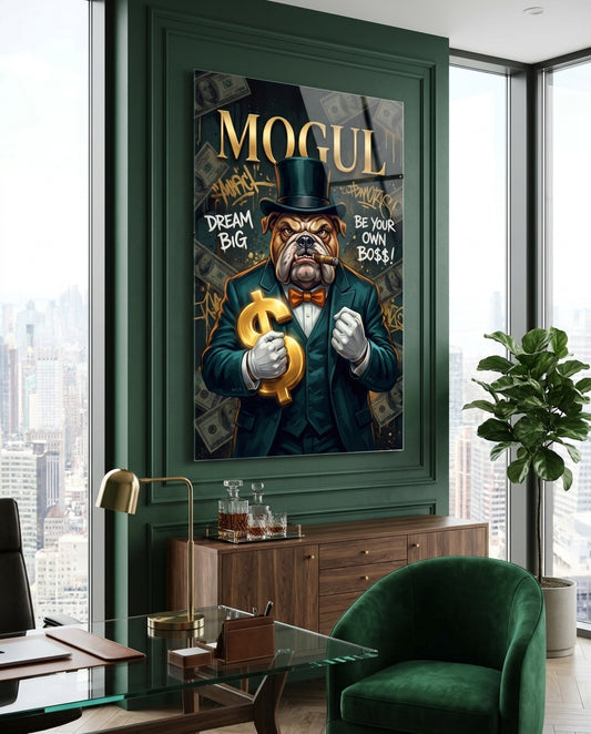 Mogul Tuxedo Bulldog Tycoon Glass Wall Art