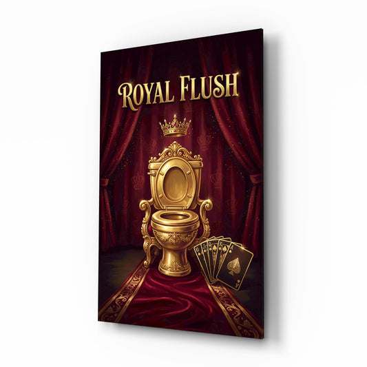 Royal Flush Golden Throne Toilet Glass Wall Art - Lifestyle preview in a designer interior