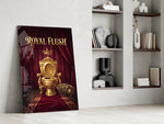 royal flush golden throne toilet panel resting in a shelving niche in a modern interior