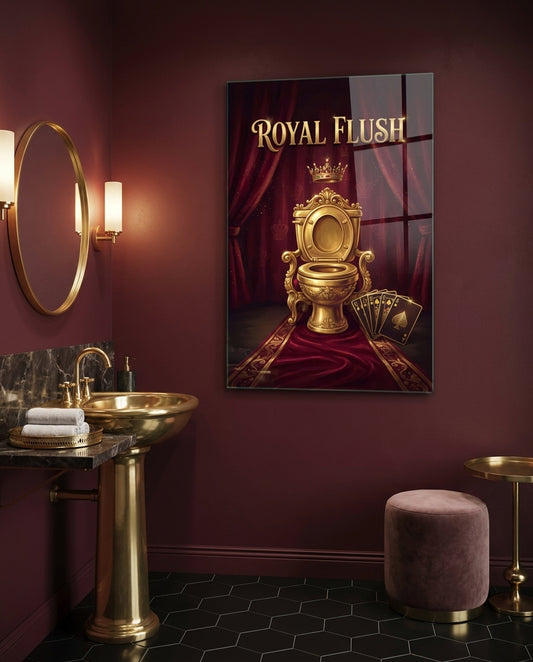 Royal Flush Golden Throne Toilet Glass Wall Art