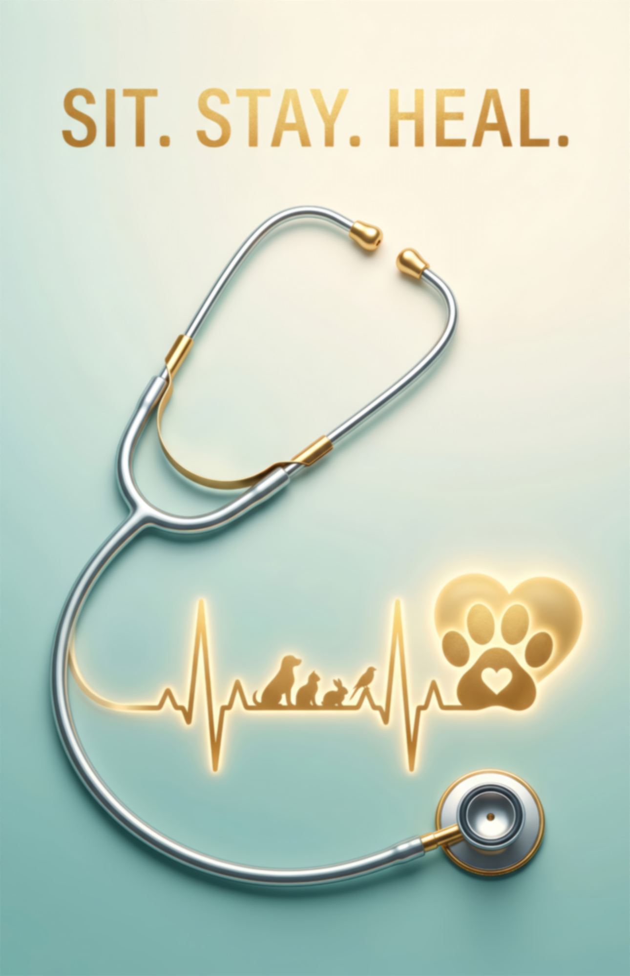 Sit Stay Heal Veterinary Stethoscope Glass Wall Art