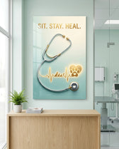 Sit Stay Heal Veterinary Stethoscope Glass Wall Art