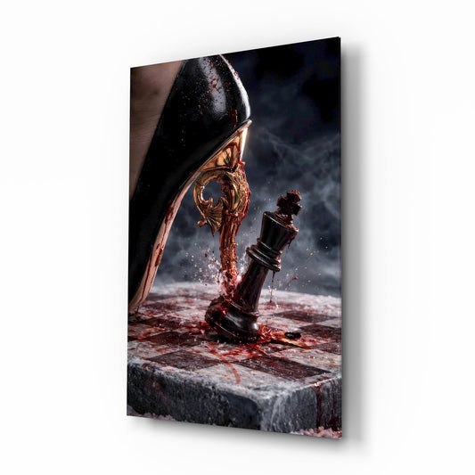Stiletto Checkmate Chess King Glass Wall Art - Lifestyle preview in a designer interior