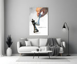 low-poly hand toppling a chess king panel bringing character to a minimalist living room wall