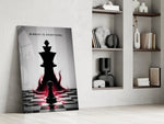 a pawn facing a king-sized shadow panel resting in a shelving niche in a modern interior