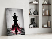 a pawn facing a king-sized shadow panel resting in a shelving niche in a modern interior
