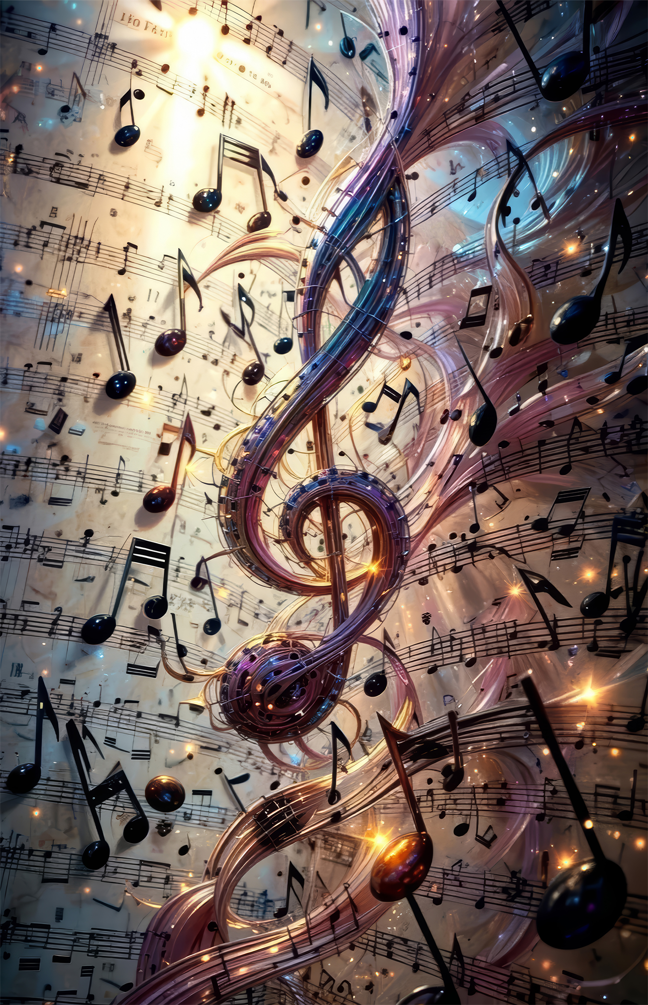Luminous Treble Clef Music Notes Glass Wall Art