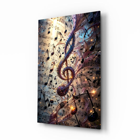 Luminous Treble Clef Music Notes Glass Wall Art - Lifestyle preview in a designer interior