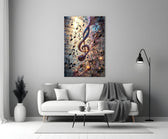 a glowing treble clef among music notes panel bringing character to a minimalist living room wall