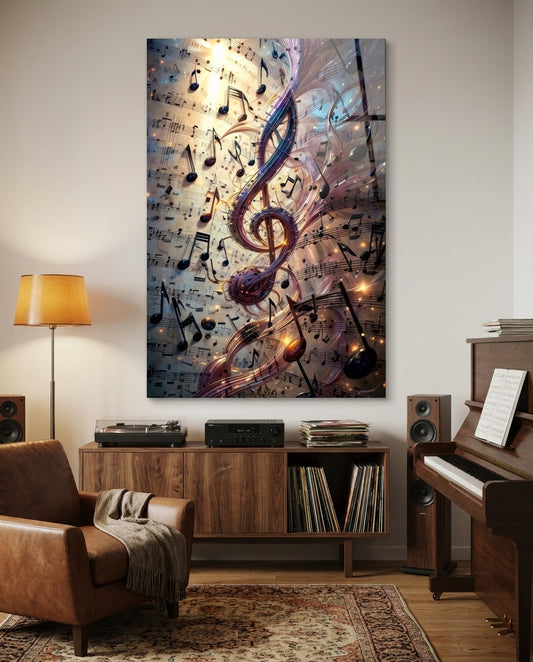 Luminous Treble Clef Music Notes Glass Wall Art