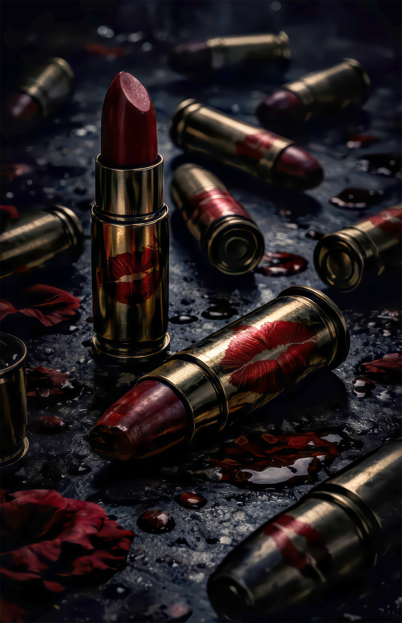 Lipstick and Bullets Red Kiss Glass Wall Art