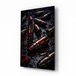 Lipstick and Bullets Red Kiss Glass Wall Art - Lifestyle preview in a designer interior