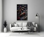 red lipstick among brass bullet casings panel bringing character to a minimalist living room wall