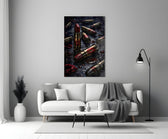 red lipstick among brass bullet casings panel bringing character to a minimalist living room wall