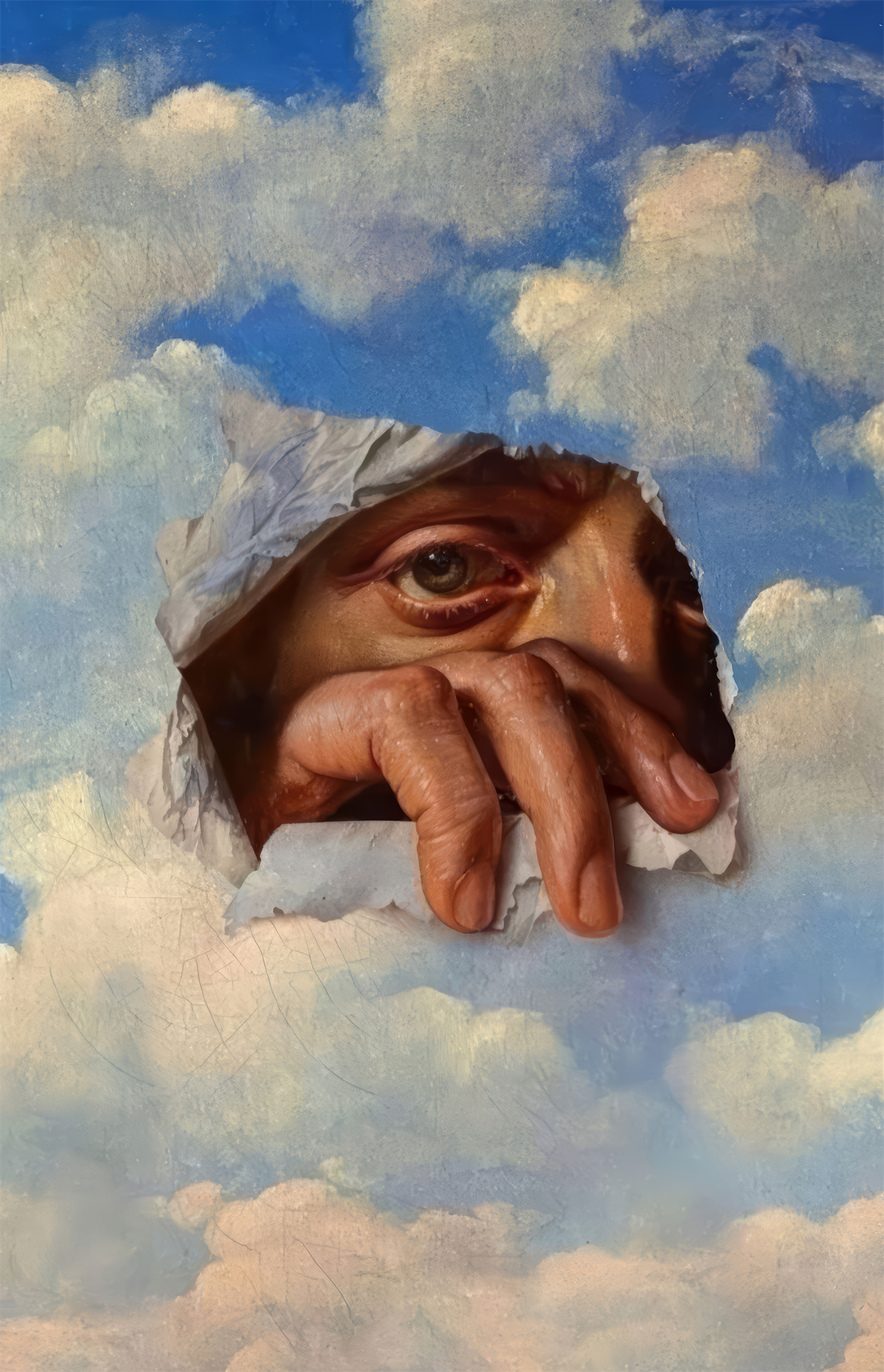 Torn Sky Eye and Hand Surreal Glass Wall Art
