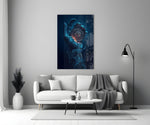 liquid water hand holding an ornate compass panel bringing character to a minimalist living room wall