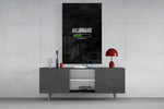 billionaire loading progress bar glass wall art displayed above a console in a designer interior