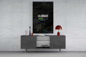billionaire loading progress bar glass wall art displayed above a console in a designer interior
