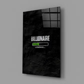 billionaire loading progress bar glass wall art angled to show the polished tempered glass panel