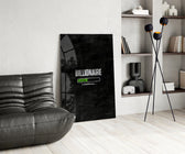 billionaire loading progress bar glass wall art leaning beside a dark leather sofa