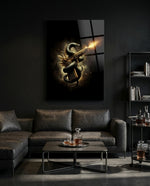 Golden Pistol and Black Serpent Glass Wall Art