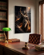 Lady Justice Bronze Scales Ember Glass Wall Art