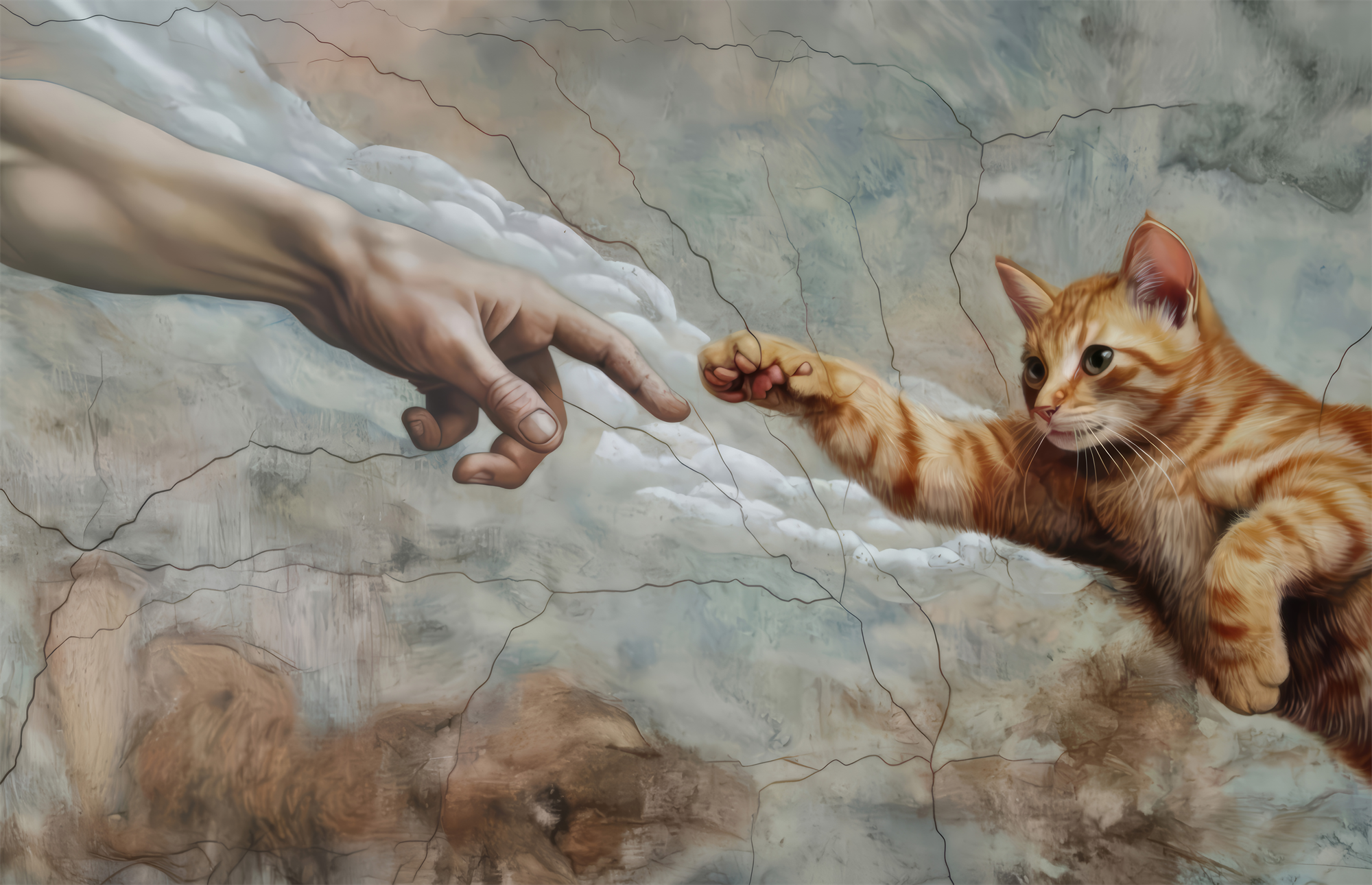 Creation of Cat Ginger Kitten Paw Glass Wall Art