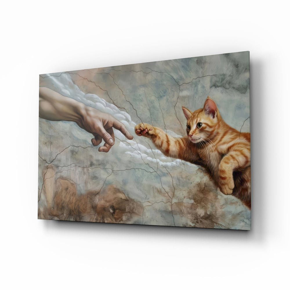 Creation of Cat Ginger Kitten Paw Glass Wall Art - Lifestyle preview in a designer interior