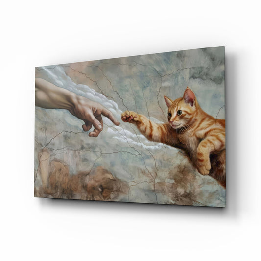Creation of Cat Ginger Kitten Paw Glass Wall Art - Lifestyle preview in a designer interior