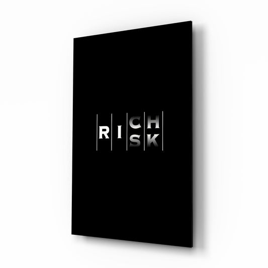 Rich Risk Silver Interlock Typography Glass Wall Art - Lifestyle preview in a designer interior