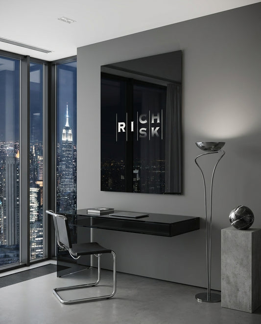 Rich Risk Silver Interlock Typography Glass Wall Art