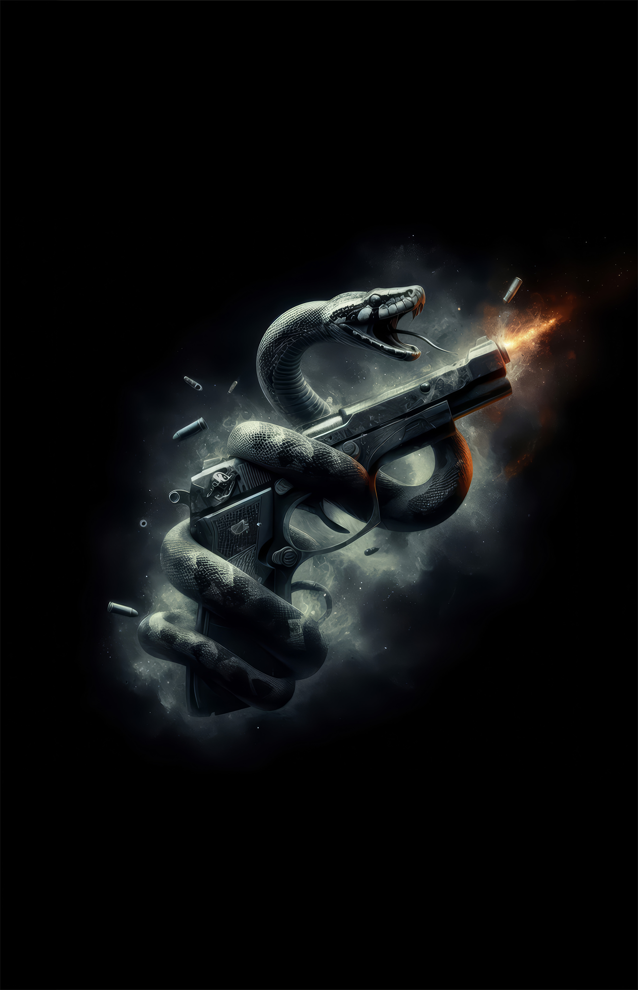Serpent Coiled Firing Pistol Dark Glass Wall Art