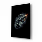 Serpent Coiled Firing Pistol Dark Glass Wall Art - Lifestyle preview in a designer interior