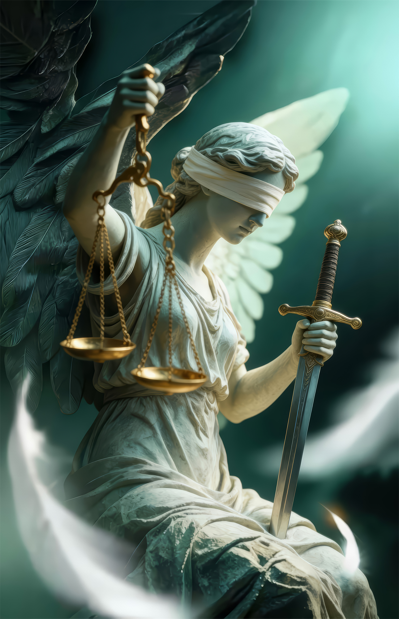 Winged Blindfolded Lady Justice Glass Wall Art