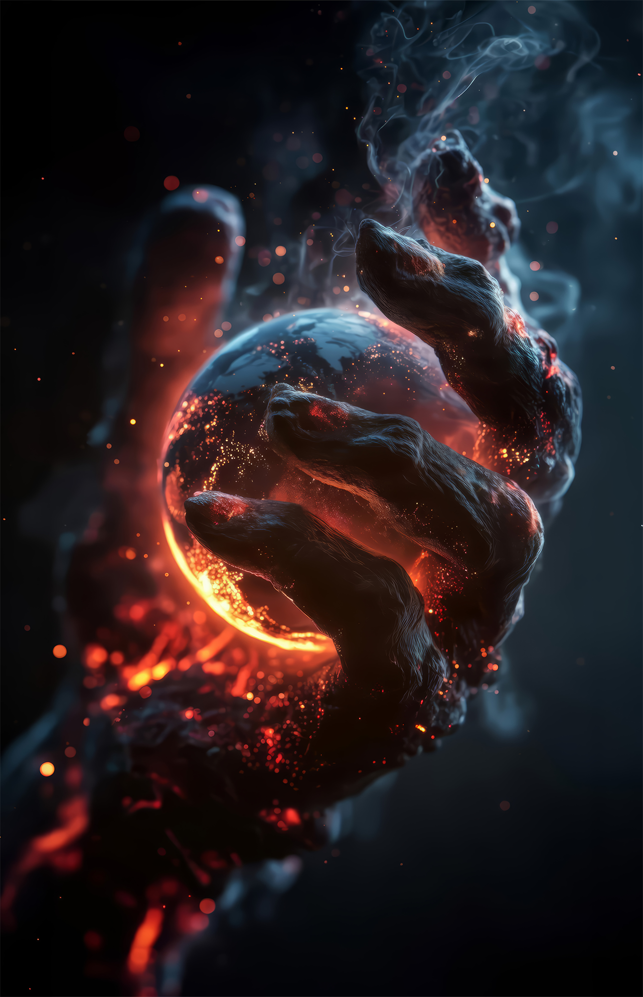 Molten Ember Hand Cradling Planet Glass Wall Art