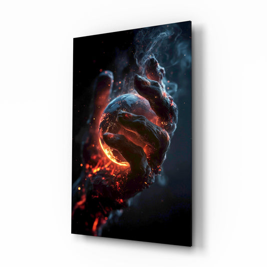 Molten Ember Hand Cradling Planet Glass Wall Art - Lifestyle preview in a designer interior