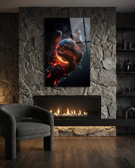 Molten Ember Hand Cradling Planet Glass Wall Art