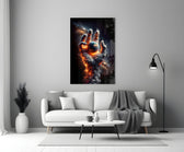 a hand of smoke and fire cradling planet earth panel bringing character to a minimalist living room wall