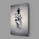 focus on the best chess king glass wall art angled to show the polished tempered glass panel