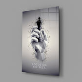 focus on the best chess king glass wall art angled to show the polished tempered glass panel
