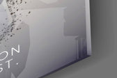 Close-up detail of the low-poly hand closing around the black king on the glass surface