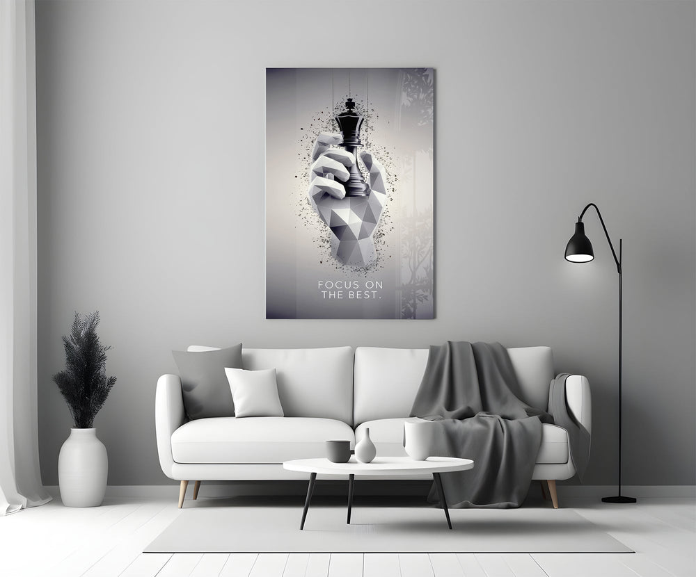 focus on the best chess king panel bringing character to a minimalist living room wall