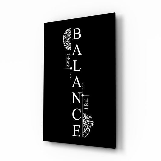 Balance Brain and Heart Quote Glass Wall Art - Lifestyle preview in a designer interior