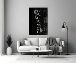 balance brain and heart quote panel bringing character to a minimalist living room wall