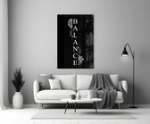 balance brain and heart quote panel bringing character to a minimalist living room wall